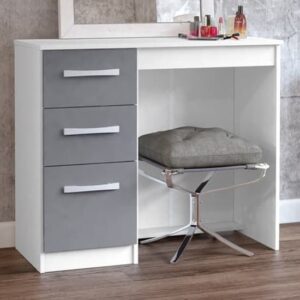 Carola High Gloss Dressing Table With 3 Drawers In White Grey