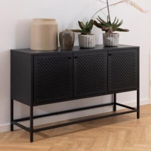 Newberry Small Metal 3 Doors Sideboard In Matt Black