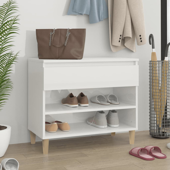 Midland High Gloss Hallway Shoe Storage Rack In White ...