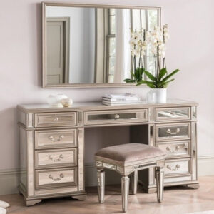 Jessika Mirrored Dressing Table Set In Taupe