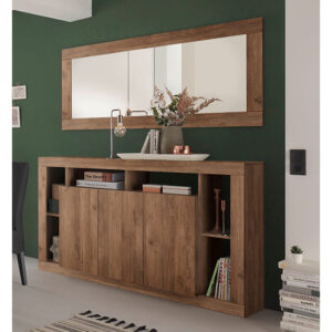 Raya Wooden Sideboard With 3 Doors And Mirror In Mercury