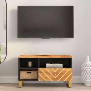 Sarlat Mangowood TV Stand 1 Drawer 3 Shelves In Brown And Black