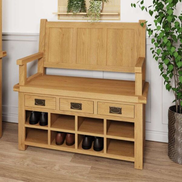 Concan Wooden Shoe Storage Seating Bench In Oak