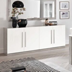 Breta High Gloss Sideboard 4 Doors In White And Grey