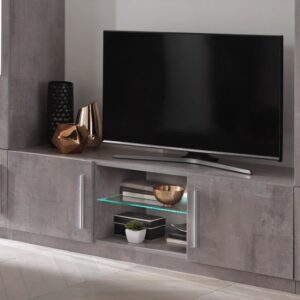 Breta High Gloss TV Stand 2 Doors In Grey Marble Effect With LED