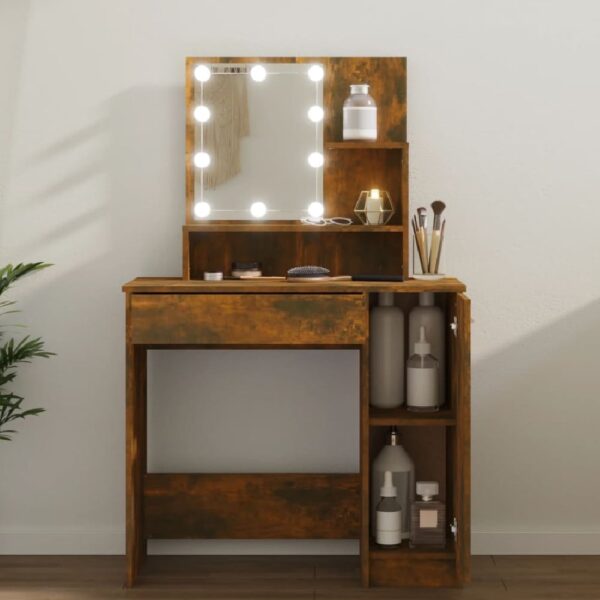 Aurora Wooden Dressing Table In Smoked Oak With LED Lights