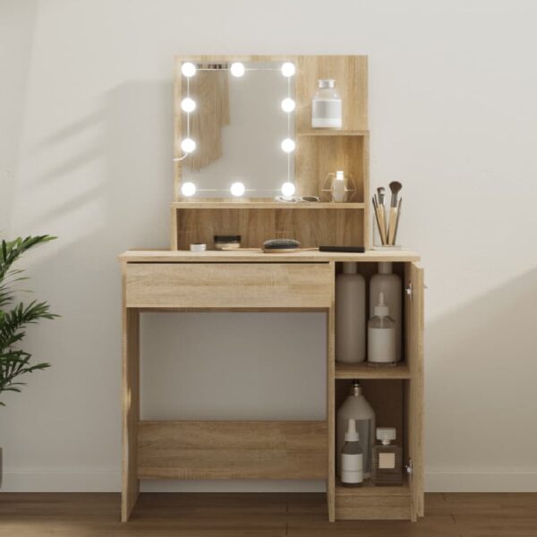 Aurora Wooden Dressing Table In Sonoma Oak With LED Lights