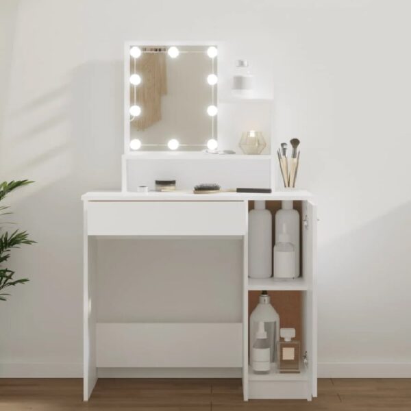 Aurora Wooden Dressing Table In White With LED Lights