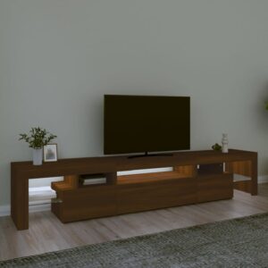 Bethel Wooden TV Stand In Brown Oak With LED Lights