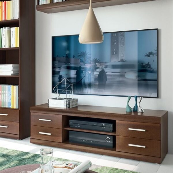 Impro Wooden TV Stand With 4 Drawers In Dark Mahogany