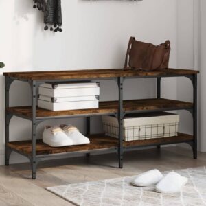 Indio Wooden Large Shoe Bench With 2 Shelves In Smoked Oak