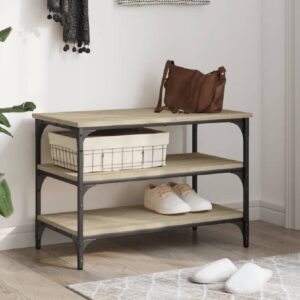 Indio Wooden Small Shoe Bench With 2 Shelves In Sonoma Oak