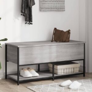 Lacey Wooden Large Shoe Storage Bench In Grey Sonoma