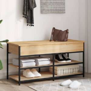 Lamar Wooden Large Shoe Storage Bench In Sonoma Oak