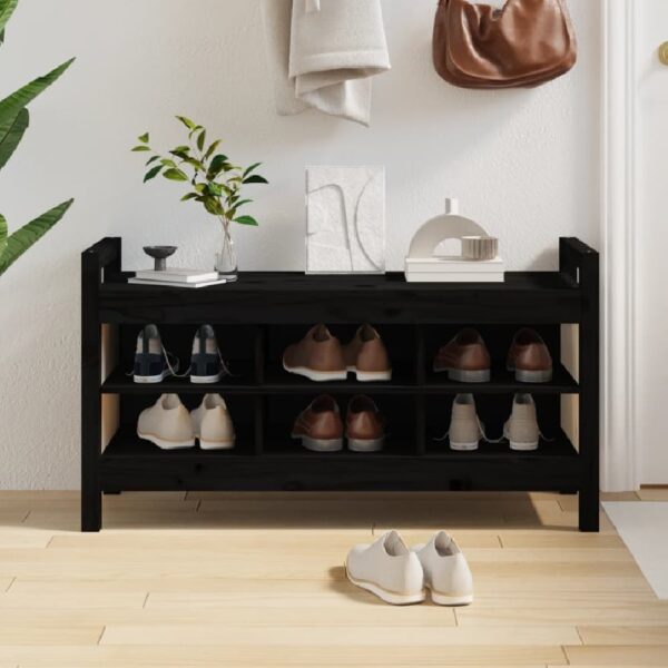 Lorman Wooden Shoe Storage Bench With 6 Shelves In Black