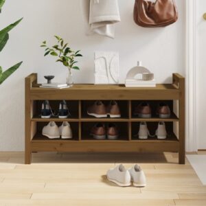 Lorman Wooden Shoe Storage Bench With 6 Shelves In Honey Brown