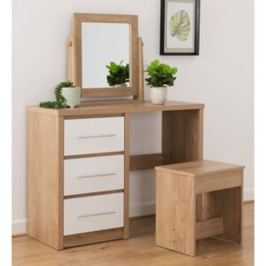 Samaira Dressing Table Set In White High Gloss And Light Oak