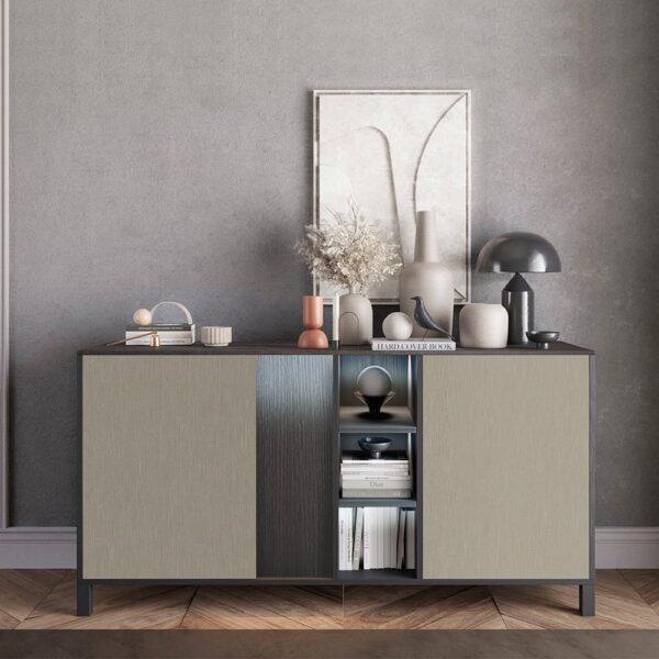 Venice High Gloss Sideboard With 2 Doors In Champagne And LED