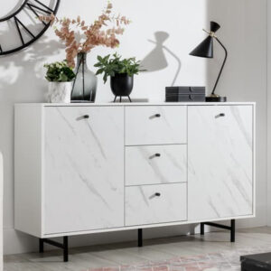 Venice Wooden Sideboard 2 Door 3 Drawer In White Marble Effect