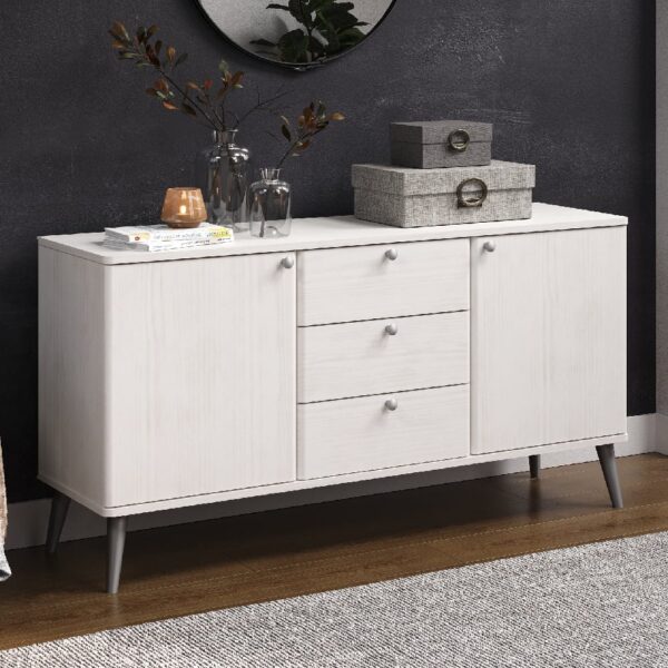 Avoch Wooden Sideboard With 2 Doors 3 Drawers In White