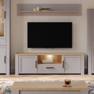 Bemidji LED Wooden TV Stand With 2 Doors In Grey And Oak