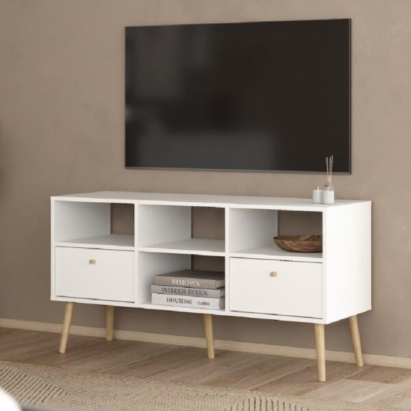 Casey Wooden TV Stand With 2 Drawers In White