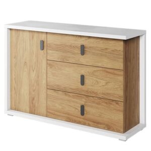 Minot Kids Sideboard 1 Door 3 Drawers In Natural Hickory Oak