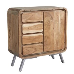 Reverso Wooden Compact Sideboard In Reclaimed Wood And Iron