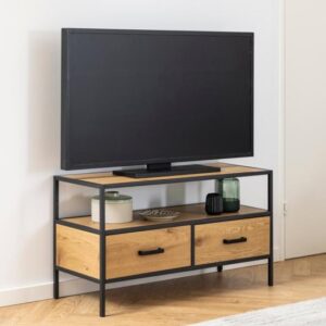 Salvo Wooden TV Stand With 2 Drawers 1 Shelf In Matt Wild Oak