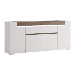 Tartu White High Gloss Sideboard 2 Doors 4 Drawers With LED