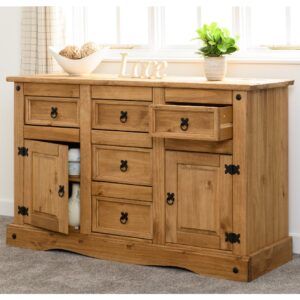 Central Wooden Sideboard With 2 Doors 5 Drawers In Oak