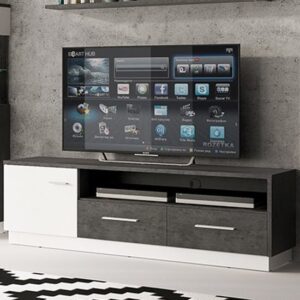 Zinger Wooden TV Stand With 2 Drawers In Slate Grey Alpine White