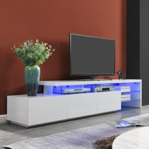 Alanis High Gloss TV Stand With Storage In White And LED Lights