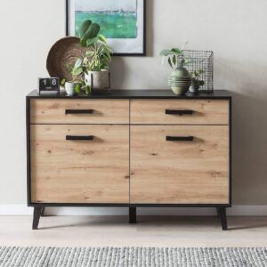 Aliso Wooden Sideboard With 2 Doors In Artisan Oak And Matt Black