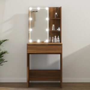 Amherst Wooden Dressing Table In Brown Oak With LED Lights