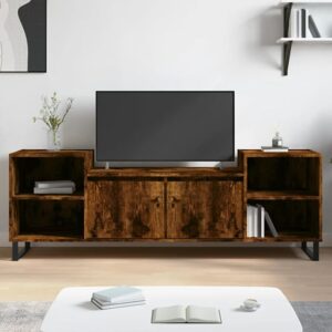 Bergen Wooden TV Stand With 2 Doors 2 Shelves In Smoked Oak