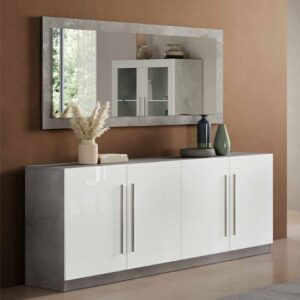 Breta Gloss Sideboard 4 Doors With Mirror In White And Grey