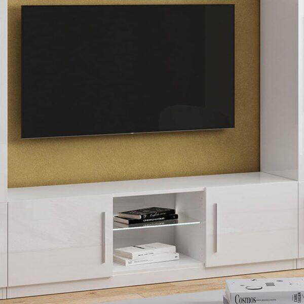 Breta High Gloss TV Stand With 2 Doors In White And LED