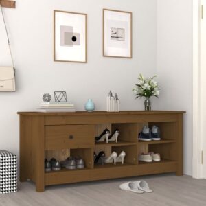 Carlsbad Pinewood Shoe Storage Bench In Honey Brown