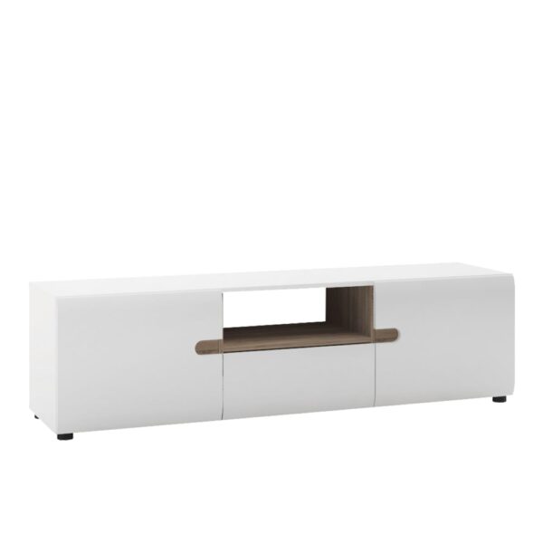 Cheya High Gloss TV Stand With 2 Doors In White And Oak