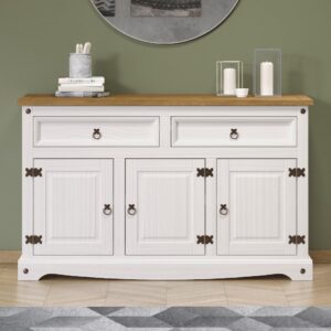 Consett Wooden Sideboard With 3 Doors 2 Drawers In White And Oak