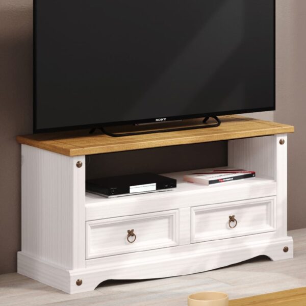 Consett Wooden TV Stand With 2 Drawers In White And Oak