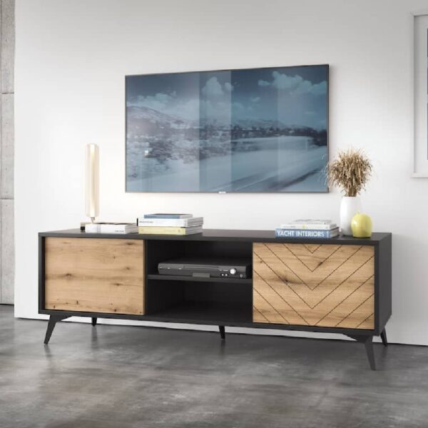 Dieppe Wooden TV Stand With 2 Doors In Evoke Oak