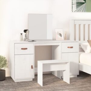 Doria Pine Wood Dressing Table With Mirror In White