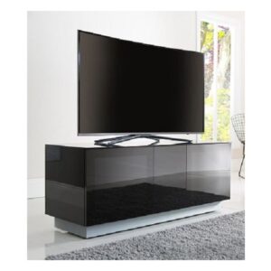 Elements Wooden TV Stand With 4 Glass Doors In Black