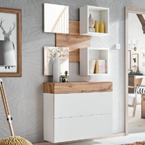 Elyria V Wooden Hallway Furniture Set In Wotan Oak And White