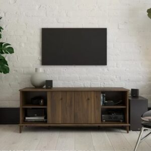 Ferris Wodoen TV Stand With 2 Sliding Doors In Walnut