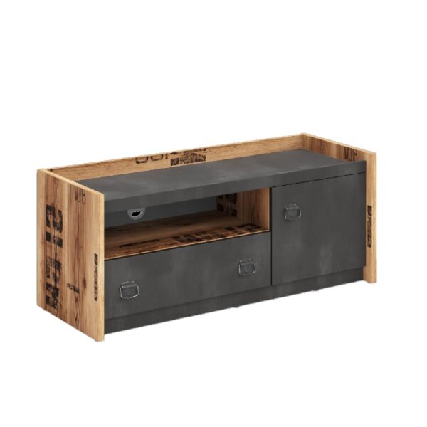 Flint Wooden TV Stand With 1 Door 1 Drawer In Raw Steel