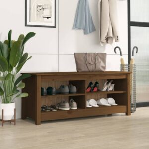 Ginny Pine Wood Shoe Storage Bench In Honey Brown