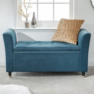 Gospel Fabric Upholstered Storage Hallway Bench In Teal